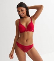 New Look Red Floral Lace Diamante Brazilian Briefs
